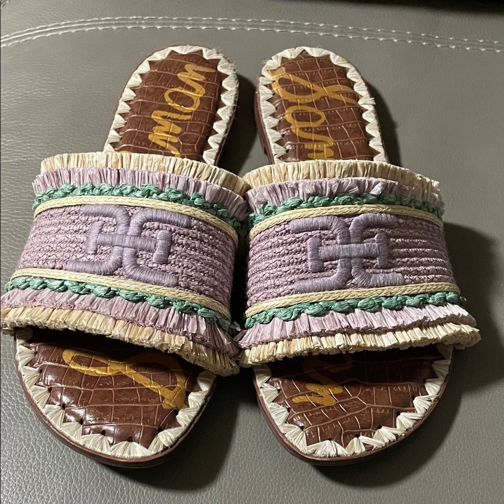 Sam Edelman Georgia Women's Lilac Raffia Slide Sandals - Picture 5 of 10